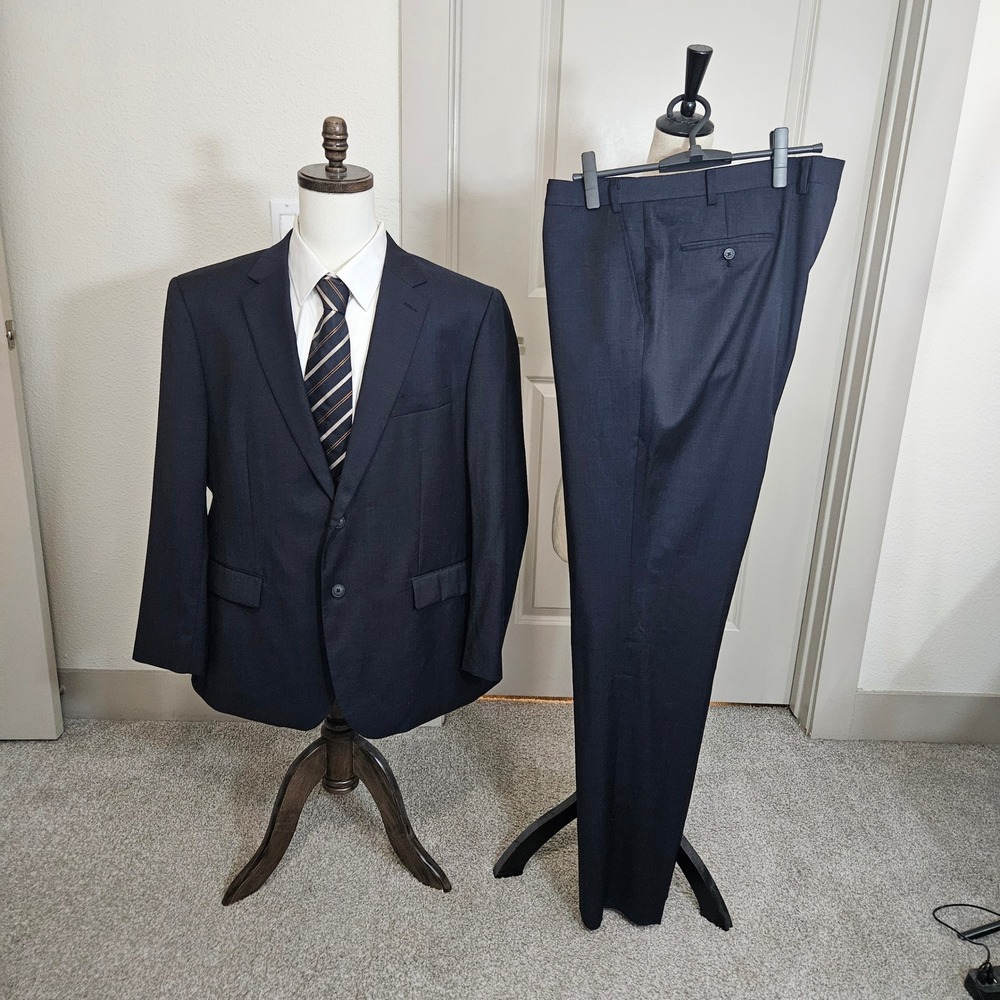 Jos. A. Bank 1905 Navy Blue 100% Wool Suit 48 Regular 43 Waist Unhemmed Pants